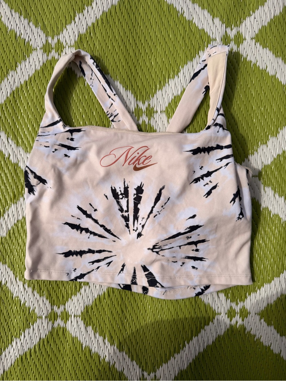 Nike Cream and Black Tie-Dye Crop Sports Tank
